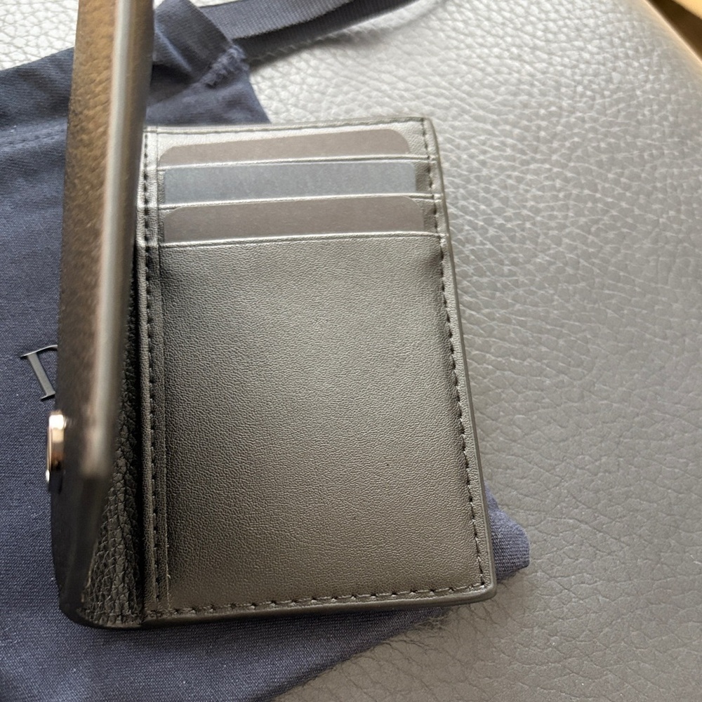 New Dior Black Textured Leather Card Holder Men's or Women's Wallet with Pouch - Picture 5 of 9